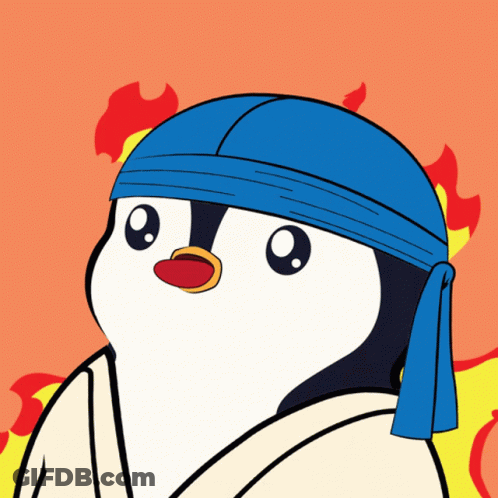 Penguin Wearing Blue Headband And Kimono GIF