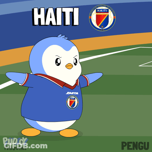 Penguin Wearing Blue Shirt With Haiti GIF