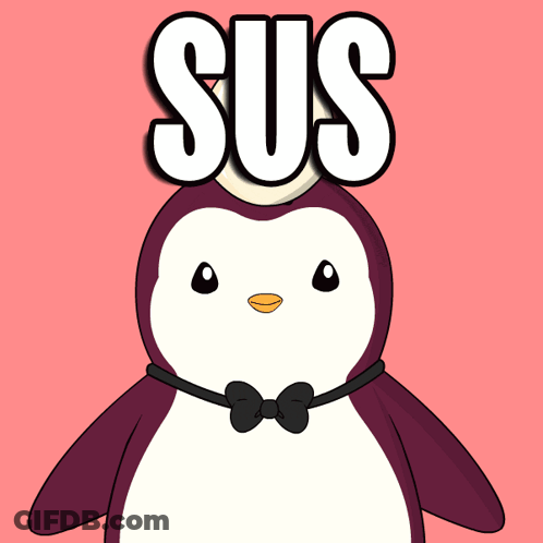 Penguin Wearing Bow Tie Saying Sus GIF