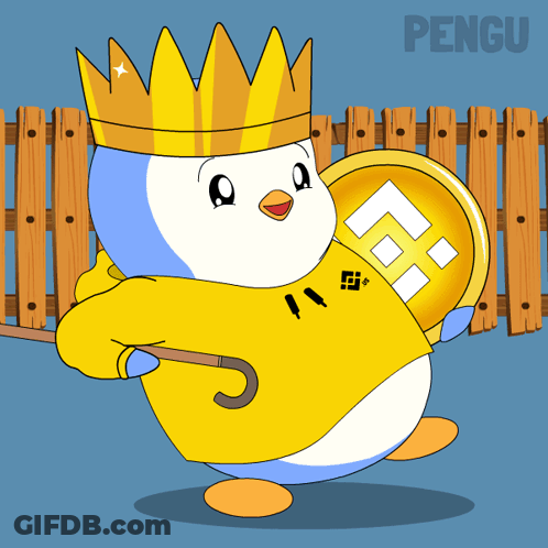 Penguin Wearing Crown Holding Coin And Cane GIF
