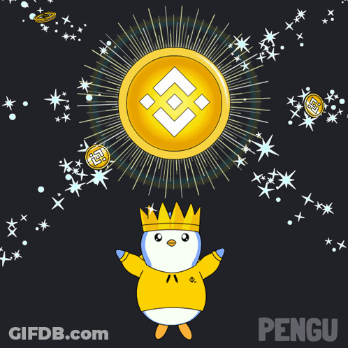 Penguin Wearing Crown Surrounded By Gold Coins Saying Pengu GIF