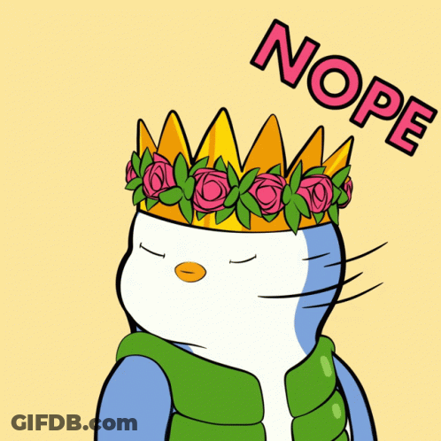 Penguin Wearing Flower Crown With Nope GIF