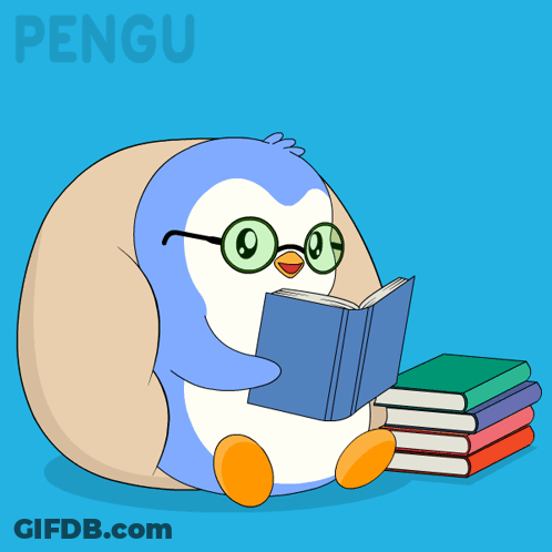 Penguin Wearing Glasses Reading Book GIF
