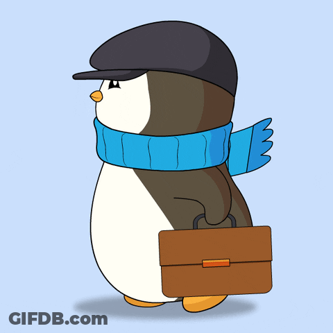 Penguin Wearing Hat And Scarf Holding Briefcase GIF
