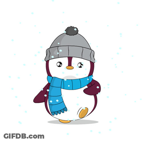 Penguin Wearing Hat And Scarf In Snow GIF