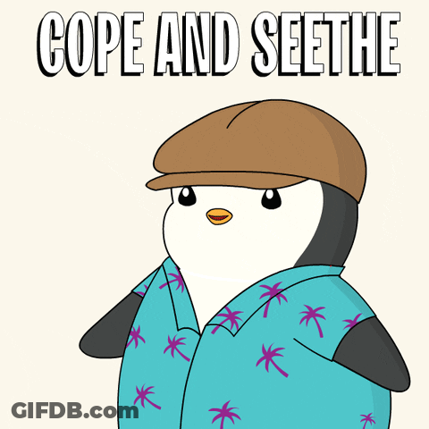 Penguin Wearing Hat And Shirt Saying Cope And See The GIF