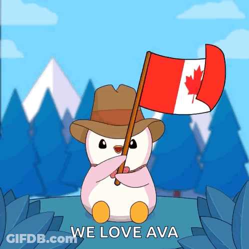 Penguin Wearing Hat Holding Canadian Flag We Love Ava GIF