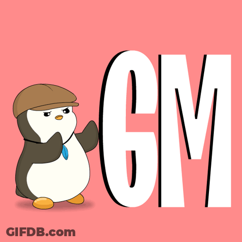 Penguin Wearing Hat Next To Letter GM GIF