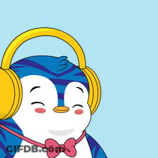 Penguin Wearing Headphones And Pink Bow Tie GIF