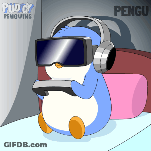 Penguin Wearing Headphones And VR Headset GIF