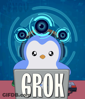 Penguin Wearing Headphones In Front Of Laptop Saying Crok GIF
