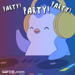 Penguin Wearing Headphones Playing Music Saying Party GIF