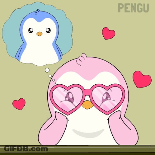 Penguin Wearing Heart Shaped Glasses Saying Pengu GIF