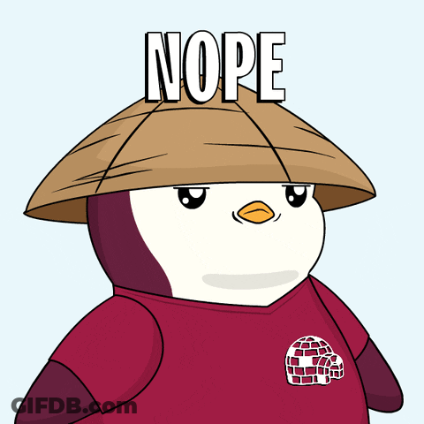 Penguin Wearing Nope Hat And Red Shirt GIF