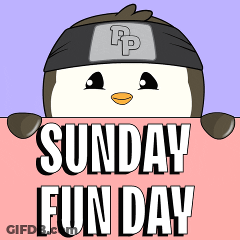 Penguin Wearing P Headband Behind Sunday Fun Day Sign GIF