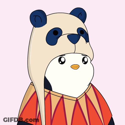 Penguin Wearing Panda Hat And Orange Shirt GIF
