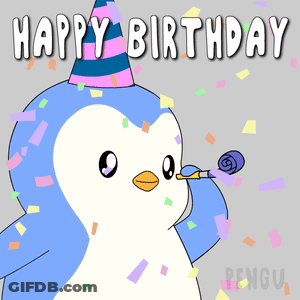 Penguin Wearing Party Hat Blowing Party Horn GIF