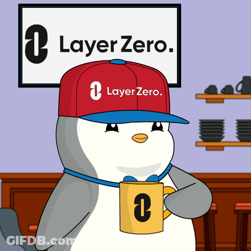 Penguin Wearing Red Hat Saying Layer Zero GIF