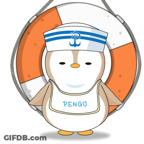 Penguin Wearing Sailor Hat And Life Preserver GIF