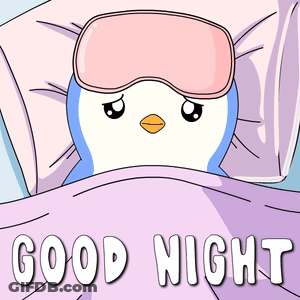 Penguin Wearing Sleep Mask Saying Good Night GIF