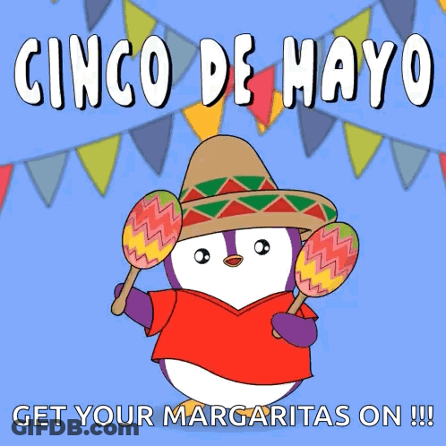 Penguin Wearing Sombrero Holding Maracas GIF