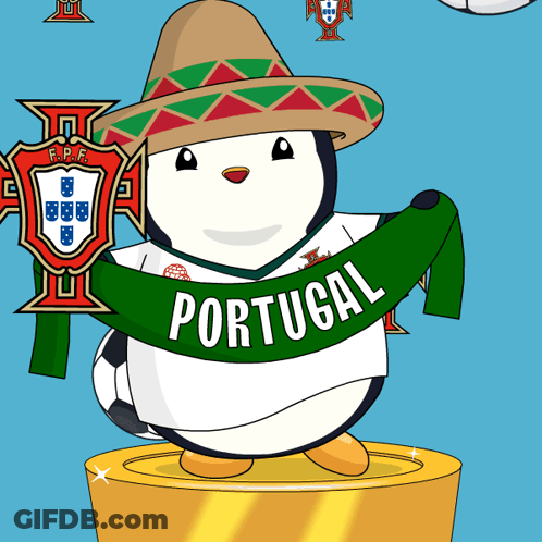 Penguin Wearing Sombrero Holding Portugal Soccer Ball GIF