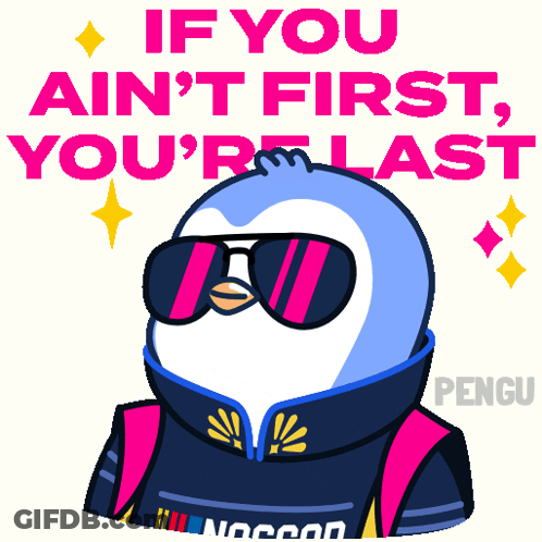 Penguin Wearing Sunglasses And Jacket Saying If You Ain't First You Last GIF
