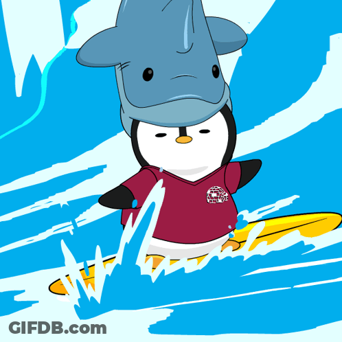 Penguin Wearing Surf Club Shirt GIF