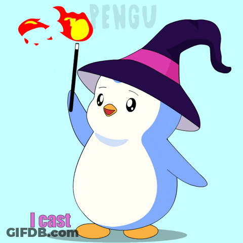 Penguin Witch Holding Fireball GIF