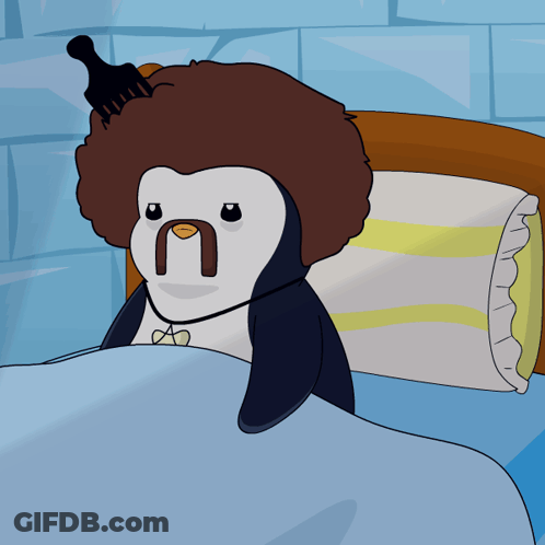 Penguin With Afro And Bottle On Head GIF