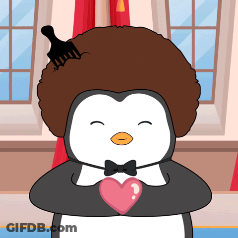 Penguin With Afro And Comb In Hair Holding Heart GIF