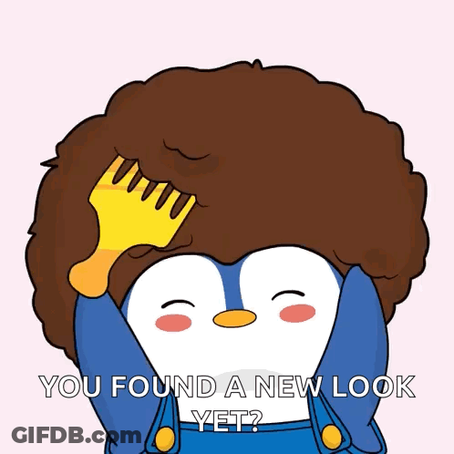 Penguin With Afro Holding Comb Over Head GIF