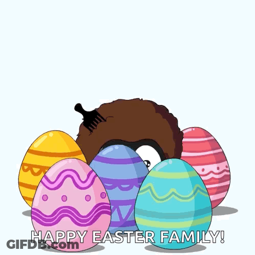 Penguin With Afro Next To Easter Eggs GIF