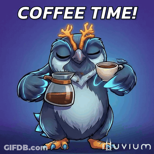 Penguin With Antlers Pouring Coffee Into Pitcher GIF