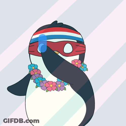 Penguin With Bandana And Flowers GIF