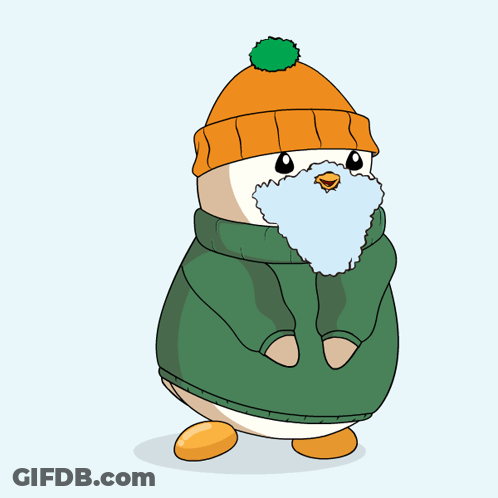 Penguin With Beard In Green Sweater And Orange Hat GIF