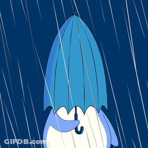 Penguin With Blue Umbrella In Rain GIF