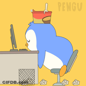 Penguin With Bucket On Head At Desk Pengu GIF