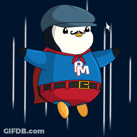 Penguin With Cape And M Hat GIF
