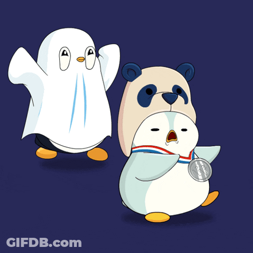 Penguin With Cute Ghost Costume Chasing Other Penguin GIF