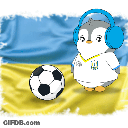 Penguin With Ear Muffs And Soccer Ball On Flag GIF