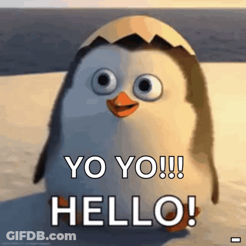 Penguin With Egg On Head Saying Hello GIF