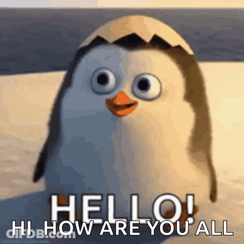 Penguin With Egg On Head Says Hello Hi How Are You All GIF
