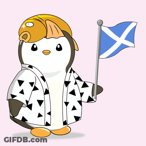 Penguin With Fish On Head Holding Flag GIF