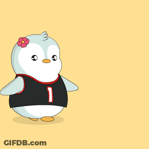 Penguin With Flower In Hair Wearing Number 1 GIF