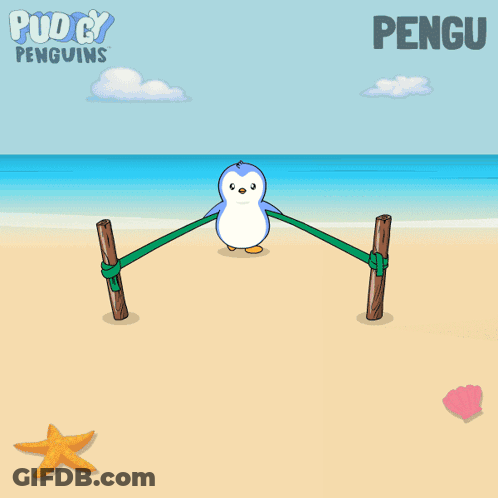 Penguin With Green Heart In Mouth Saying Pengu GIF