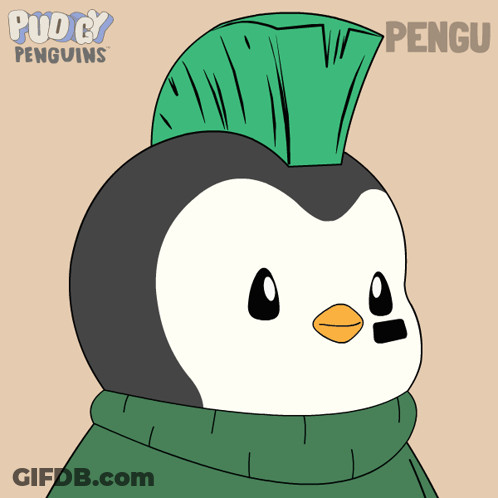 Penguin With Green Mohawk And Scarf Named Pengu GIF