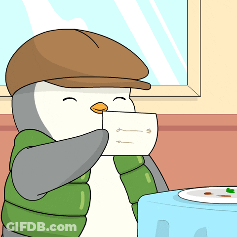 Penguin With Hat And Green Vest Holding Paper Saying A GIF