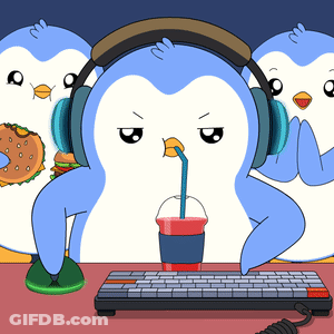 Penguin With Headphones Drinking Smoothie With Straw GIF