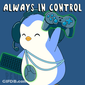 Penguin With Headphones Holding Game Controller Saying Always In Control GIF